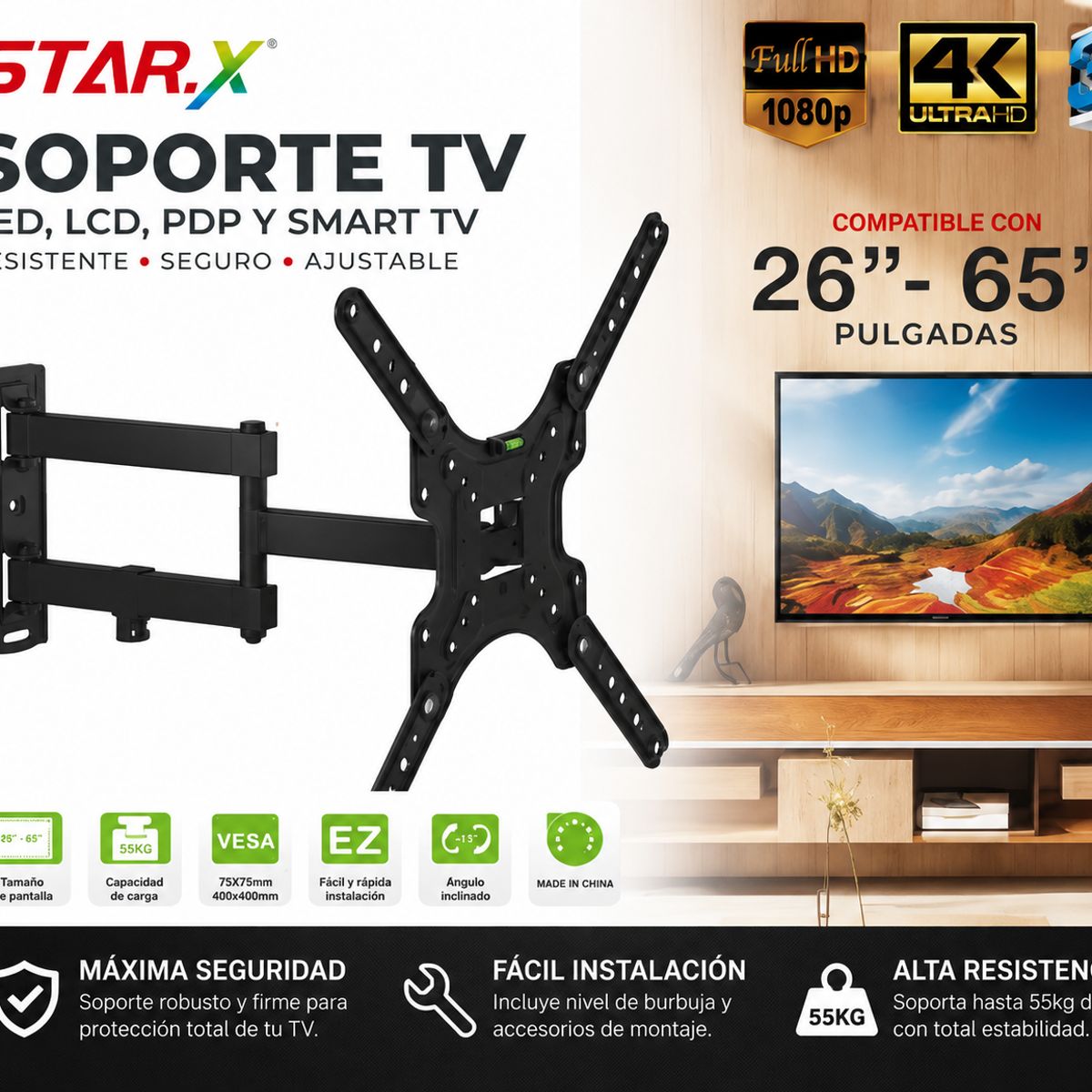 STARAX - Soporte TV Extensible Inclinable Star.X 26 a 65 Pulgadas VESA 400x400 HDL-117A-2