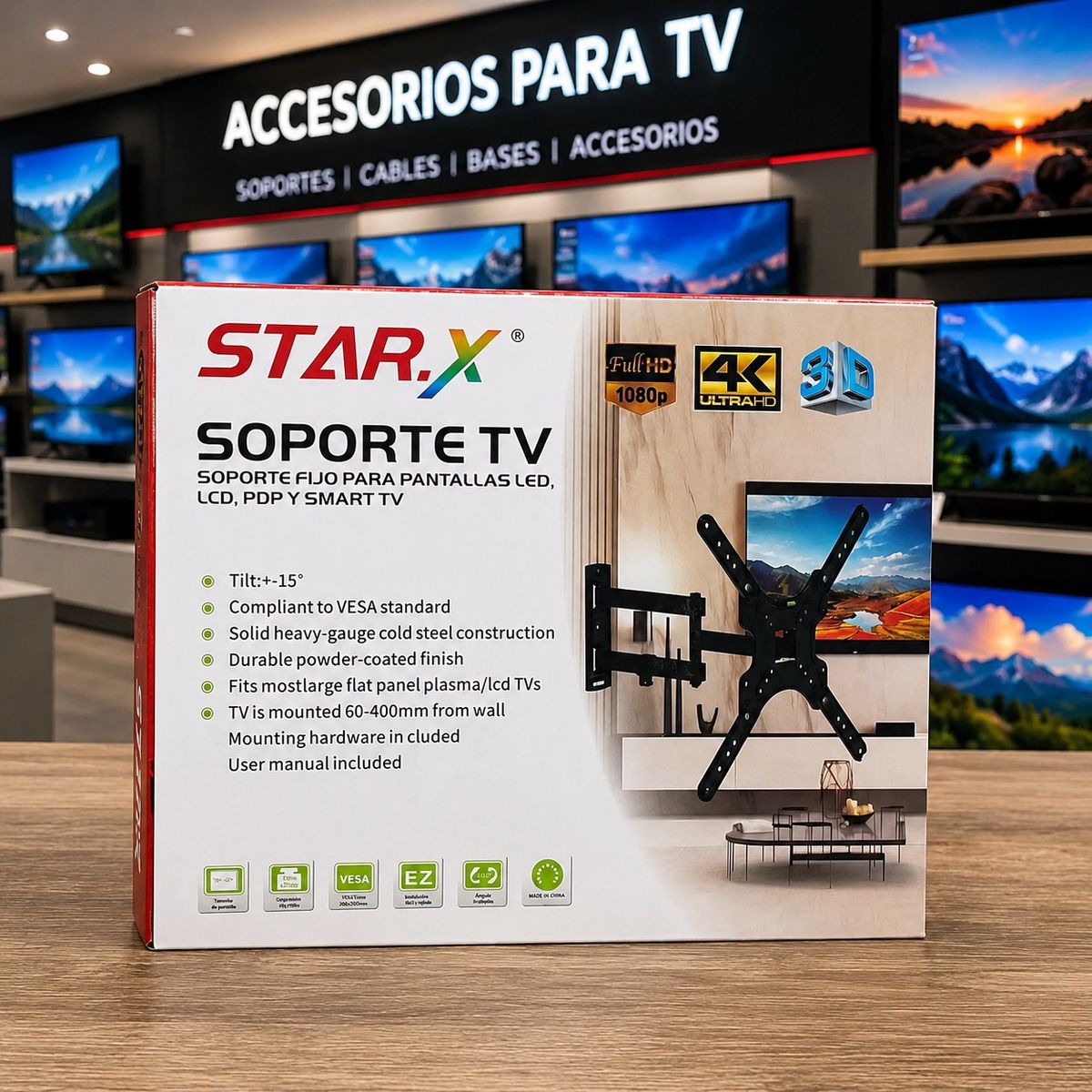 STAR - Soporte TV Mural Inclinable STAR.X para Televisores LED LCD Smart TV de 26 a 65 Pulgadas