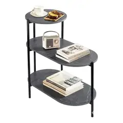 GENERICO - Mesa De Centro 3 Niveles Decorativa Ovalada Color Gris Oscur