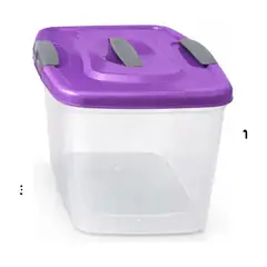 GENERICO - Caja Plastica Organizadora 6 Litros Transparente Tapa Color Violeta Rectangular BELUG