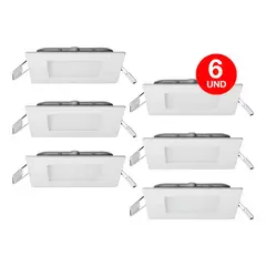 DRL - Pack 6 Panel Foco Plafón Empotrado Cuadrado 3w Led Fría Blanco