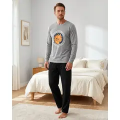 NICKELODEON - Pijama Hombre Algodón Estampado Garfield Gris