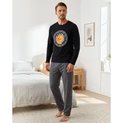 NICKELODEON - Pijama Hombre Algodón Estampado Garfield Negro