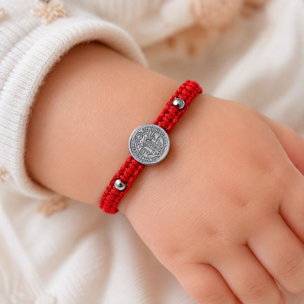 LK LUKSO - Pulsera Hilo Rojo Baby San Benito Acero Inoxidable