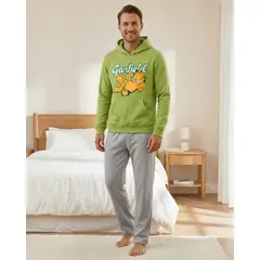 NICKELODEON - Pijama Hombre Franela Estampado Garfield Verde