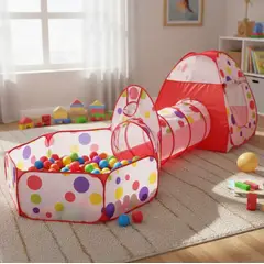 GENERICO - CARPA TUNEL Y PISCINA DE PELOTAS PLEGABLE 3 EN 1 ROJO