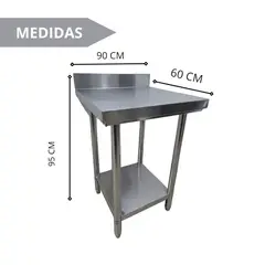 MODERN SPACE - Mesón Acero Inoxidable 60x60 Cm Con Respaldo Mesa De Trabajo