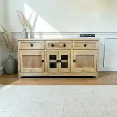 MGR MUEBLES - RACK DE TV RUSTICO DE MADERA MODELO IKER ACABADO NATURAL140CM