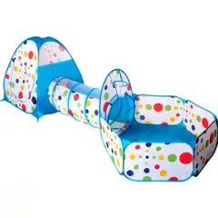 GENERICO - CARPA TUNEL Y PISCINA DE PELOTAS PLEGABLE 3 EN 1 CELESTE