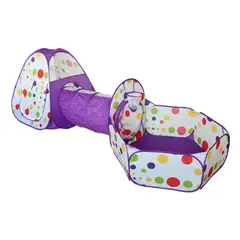 GENERICO - CARPA TUNEL Y PISCINA DE PELOTAS PLEGABLE 3 EN 1 MORADO