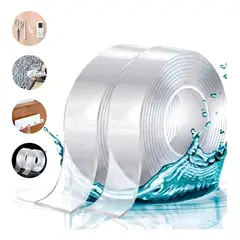 IRM - Cinta Doble Faz Transparente Extra Fuerte Lavable Reutilizable De Nano Gel Para Hogar Pack X2
