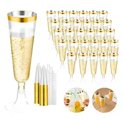 ATURE - 50pcs Vasos Champagne Dorado Desechables Fiesta 150ml 5oz