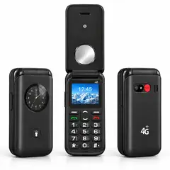 TECNOLAB - Celular Adulto Mayor 4G Tipo Almeja Liberado Botón SOS Negro