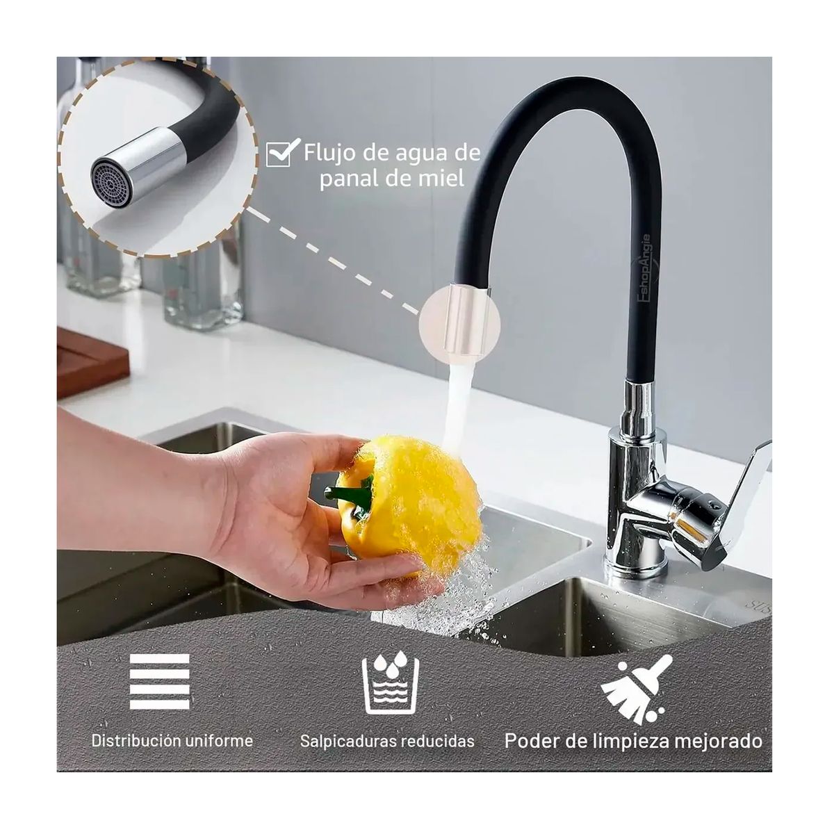 OFERTABKN - Llave Monomando Grifo De Lavaplatos Cuello Flexible De 360