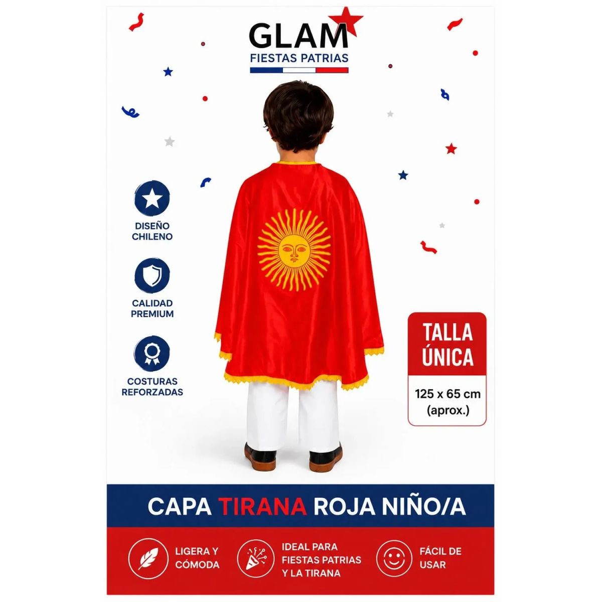 GLAM - Capa GLAM Tirana Roja Niñoa Fiesta La Tirana 125x65 cm