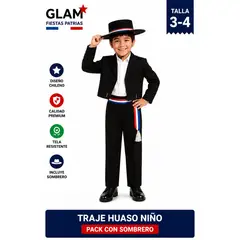 GLAM - Traje Huaso Niño Pack CSombrero Varias Tallas