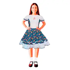 GLAM - Traje Huasa Niña Flores Azul Varias Tallas