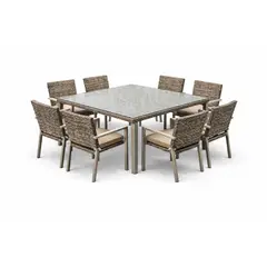 MUEBLES LA TERRAZA - Comedor de terraza cuadrado con 8 sillas color Gris