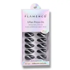 FLAMENCO - Uñas Press - On Con Ojo De Gato Negro