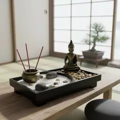 GENERICO - Jardín Zen Decorativo con Figura de Buda, Arena, Piedras e Incienso