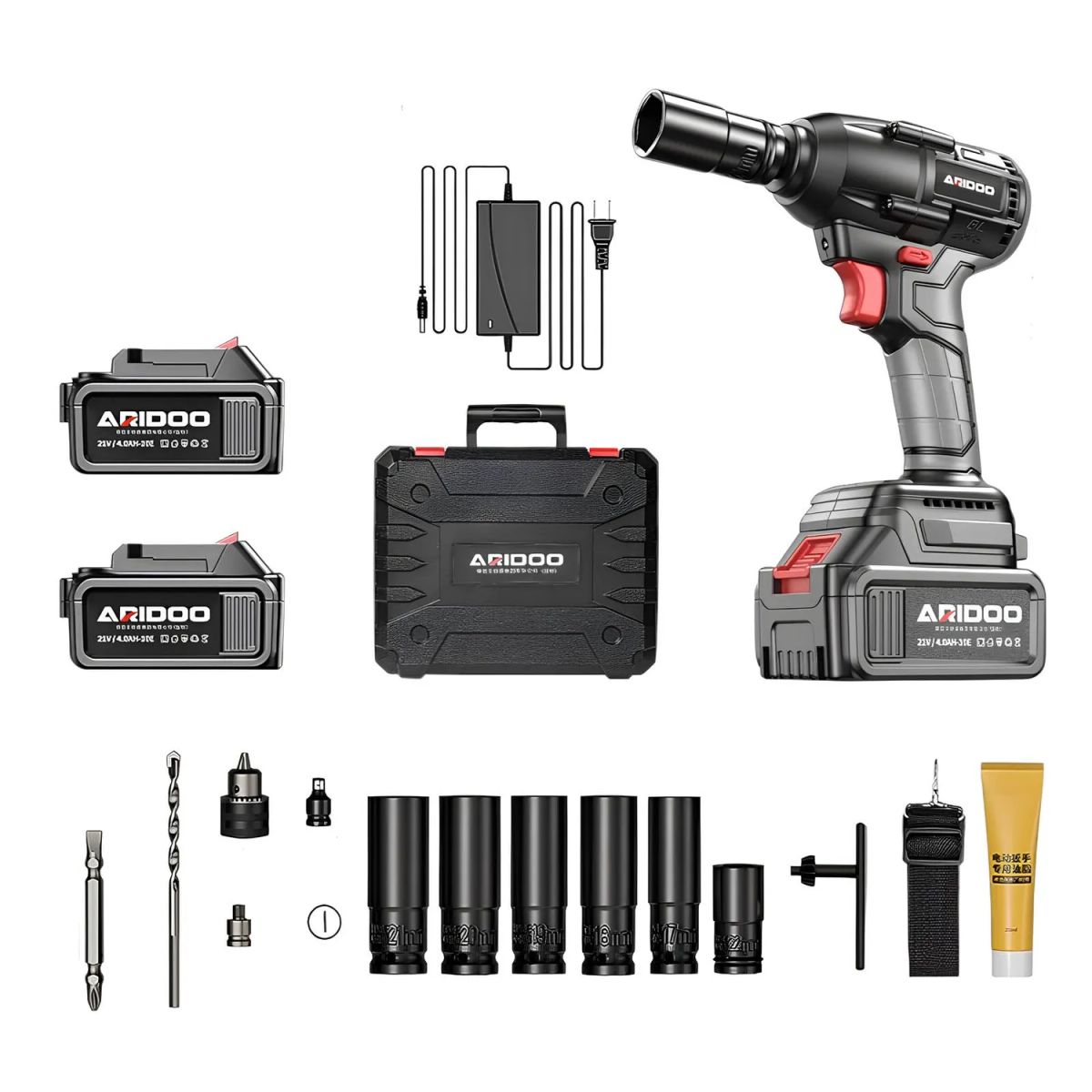 LUBABYCAS - Kit Llave Impacto Inalámbrica Taladro Pistola 2 Baterías D02 Lubabycas