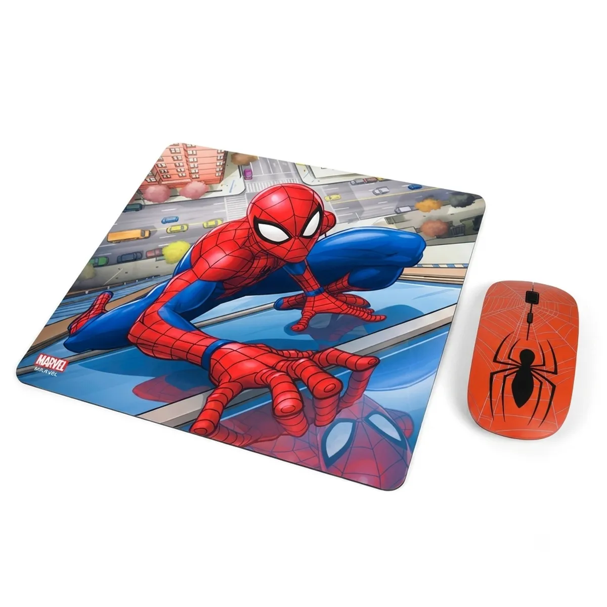 MARVEL - Kit Mouse Inalámbrico + MousePad Spiderman  Diseño divertido y Conexión Sin Cables