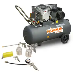 FLOWMAK - Combo Compresor de Aire 100 Litros 3HP 8 bar Más Kit Accesorios