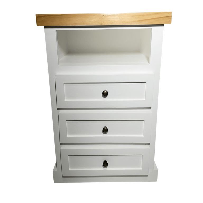 VELADOR DORMITORIO LIBRERO FERRARA 3 CAJONES BLANCO MADERA