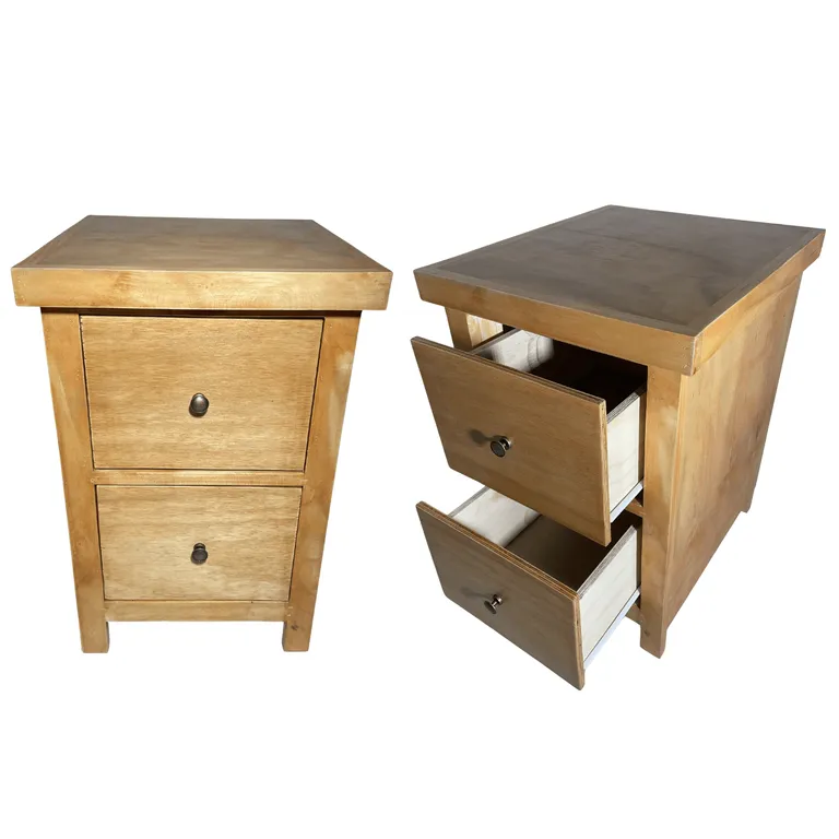 SET VELADORES DORMITORIO BARI 2 CAJONES MADERA BARNIZ RUSTICO