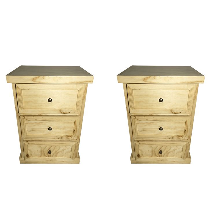 SET VELADORES DORMITORIO CATANIA 3 CAJONES MADERA NATURAL