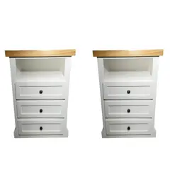 CASTELLARO - SET VELADORES DORMITORIO LIBRERO FERRARA 3 CAJONES BLANCO MADERA