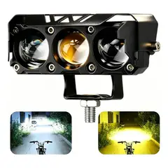 TSKY CHILE SHOPPING - Faro LED Auxiliar para Moto 3 Lentes Doble Color Blanco/Amarillo 12-30V Luz Niebla Off-Road