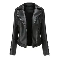 GIOIO - Chaqueta Biker PU Mujer Textura Entrelazada