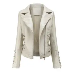 GIOIO - Chaqueta Biker PU Mujer Textura Entrelazada