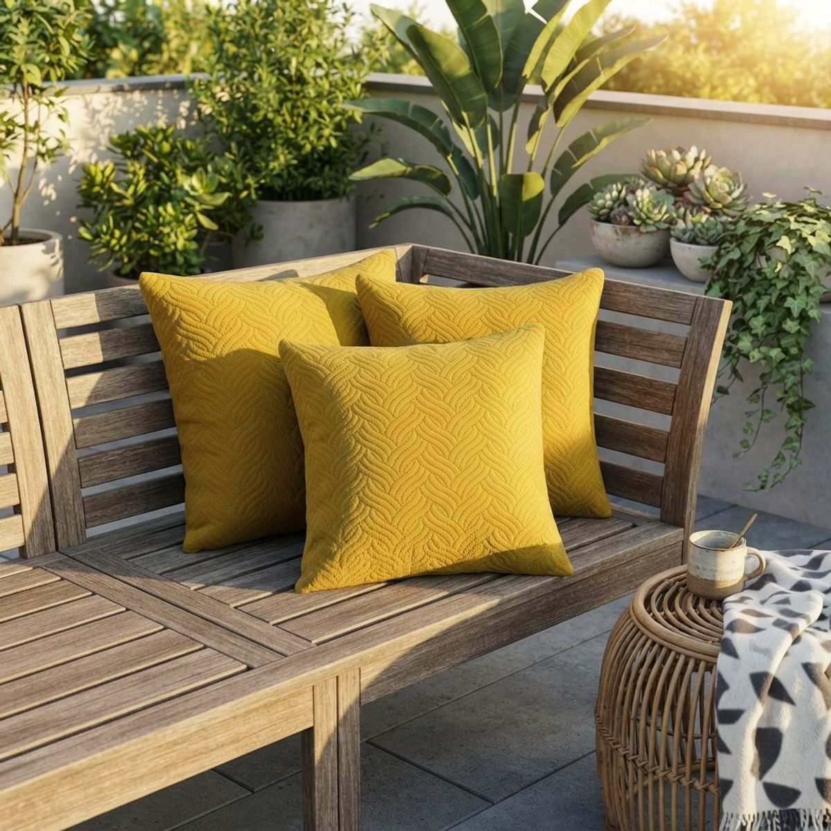 ARMONIA - Funda Decorativa Plush Amarillo Texturizada Pack de 3 046 Diseño Moderno