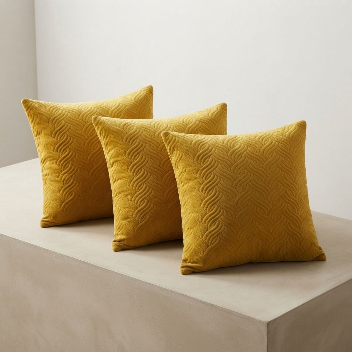 ARMONIA - Funda Decorativa Plush Amarillo Texturizada Pack de 3 046 Diseño Moderno