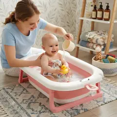 GENERICO - BAÑERA DE BEBE CON TERMOMETRO COLOR ROSADO