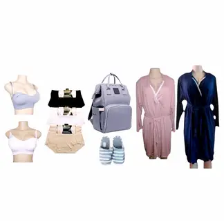 MEDIA LUNA - Kit postparto para hospital mochila-cuna pijamas sostenes calzones pantuflas