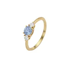 JB JOYAS BARON - Anillo Oro Miel 18kt Trilogía con Circonita Aguamarina