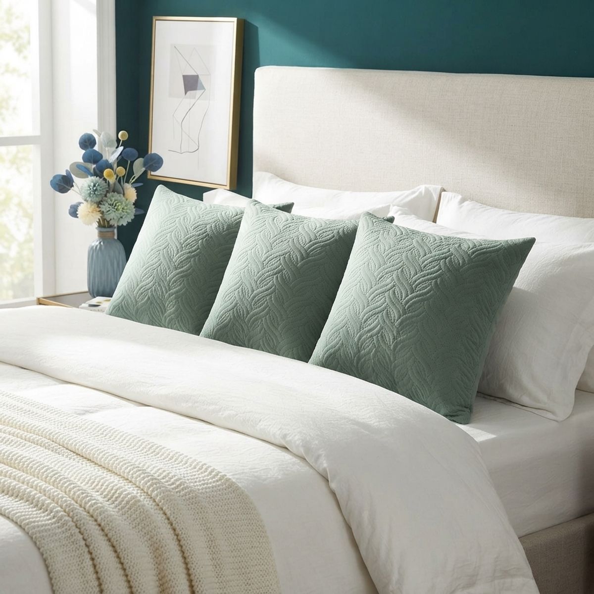 ARMONIA - Funda Decorativa Plush Verde Texturizada Pack de 3 046 Estilo Único