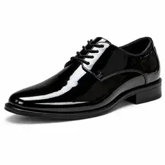 CARBIN - Zapato Formal Hombre Charol Negro Elegante Punta Fina Cordones