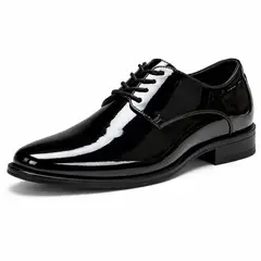 CARBIN - Zapato Formal Hombre Charol Negro Elegante Punta Fina Cordones