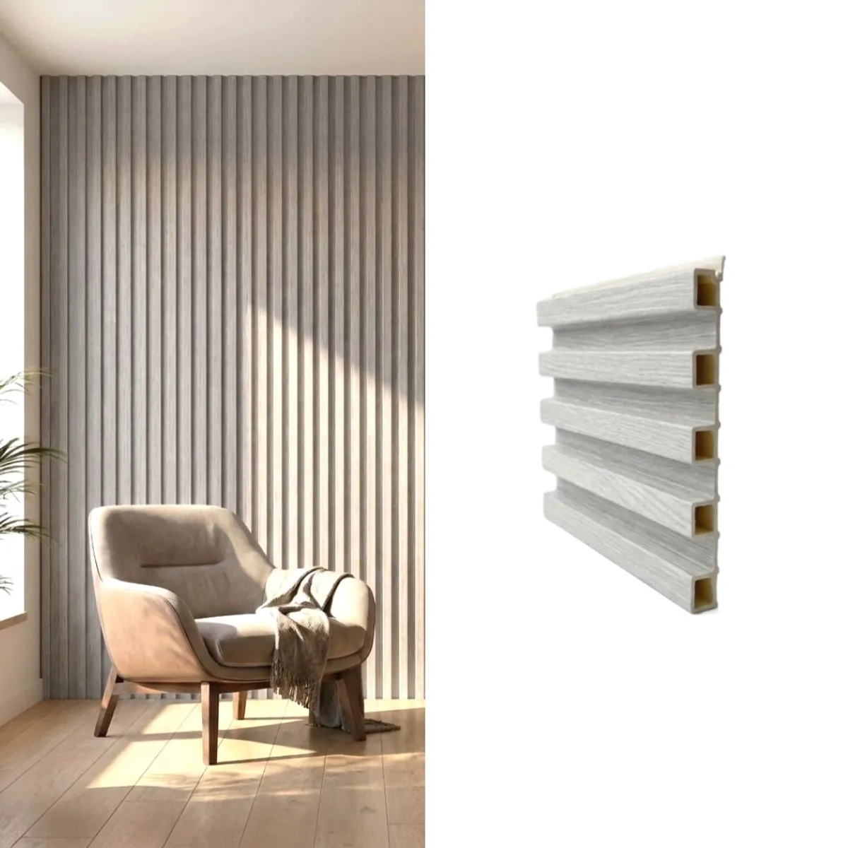 CNP - Wall Panel Decorativo Color Gris 16x23cm x 2.4mt - 3,07 m2 (Caja 8 Paneles)