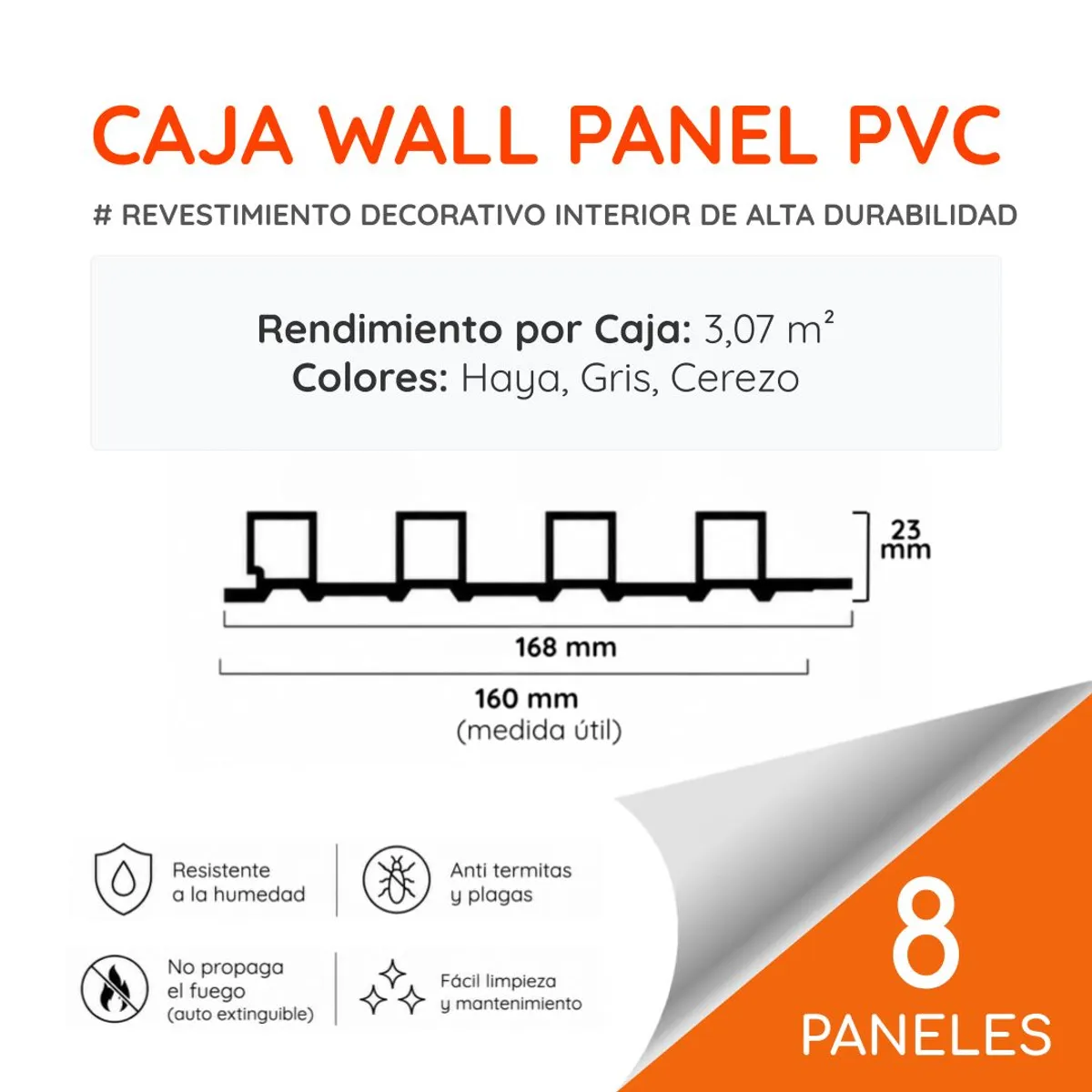 CNP - Wall Panel Decorativo Color Gris 16x23cm x 2.4mt - 3,07 m2 (Caja 8 Paneles)