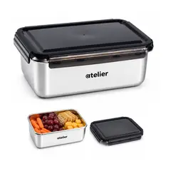 HOMELY - Tupper Frasco 1350ml Atelier Acero Inoxidable Individual Con tapa De Plastico Hermetico Plateado