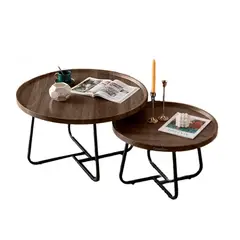 OFERTABKN - Juego De 2 Mesas De Centro Living Redonda Madera 70+50cm