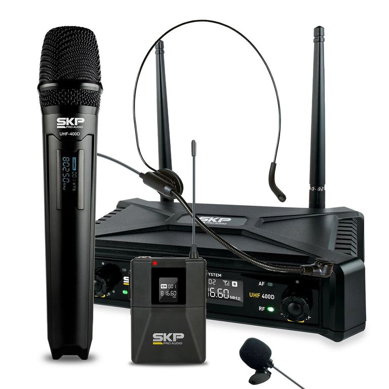 Set De Microfonos Inalambricos Vocal,Cintillo y Lavalier UHF 400D