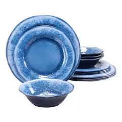 GENERICO - Topmela juego de vajilla de melamina de 12 piezas, inas Azul