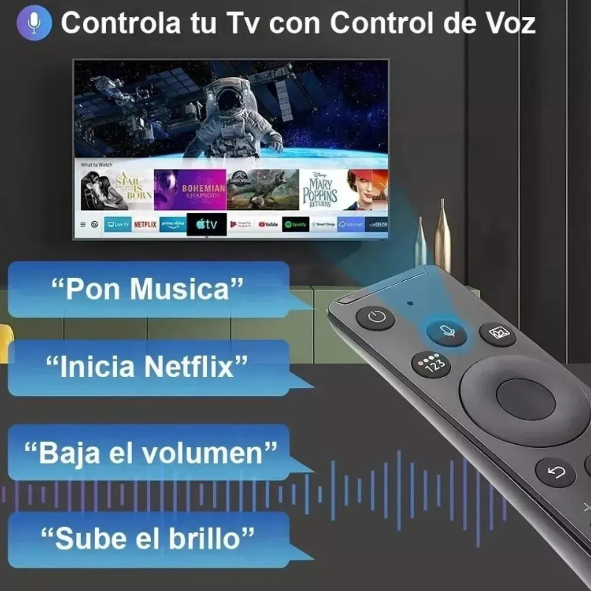 GENERICO - Control Remoto Para Samsung Smart Tv 4k Curve Con Voz Negro