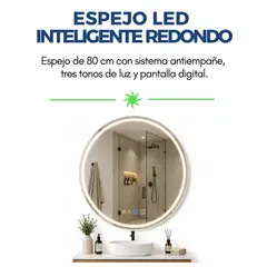 GENERICO - Espejo LED Redondo Premium 80 cm: Innovación, Antiempañe y Control Inteligente